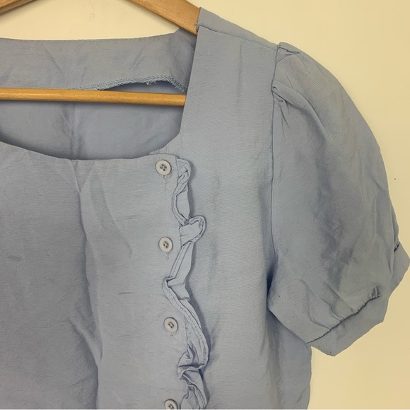 Emerge Blue Ruffle Button Blouse - Picture 3 of 6